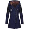Women's Mid-Length Woolen Hooded Windbreaker with Oblique Zipper - Warm Winter Coat