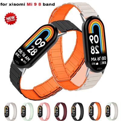 Магнитный ремешок-петля для Mi Band 8 9, силиконовый спортивный ремешок для часов для Xiaomi MiBand 8 9 NFC Correa, металлический интерфейс браслета