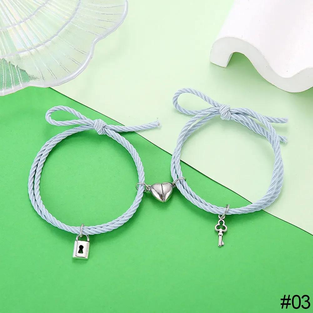 Magnet Couple Bracelets For Lovers Lock Heart Magnetic Bracelet For Women Men Braided Rope Wrist chain Minimalist Jewelry Gift