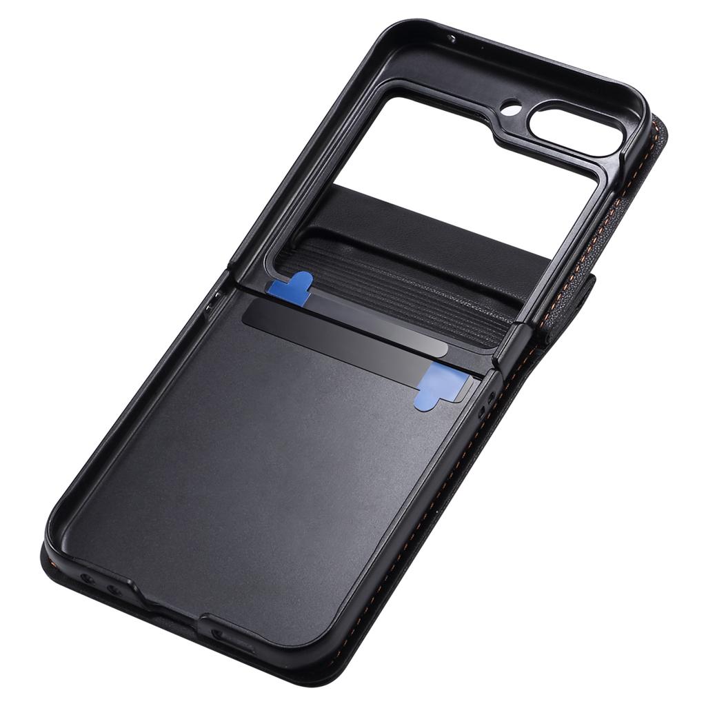 For Samsung Galaxy Z Flip6 5G Case Splicing Color Leather Phone Cover with Card Slot Holder Lanyard