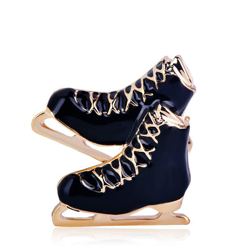 Blucome Fashion Black Roller Skates Brooch Pin Sleigh Shoes Shape Brooches Enamel Gold Color Jewelry For Boys Girls Accessories