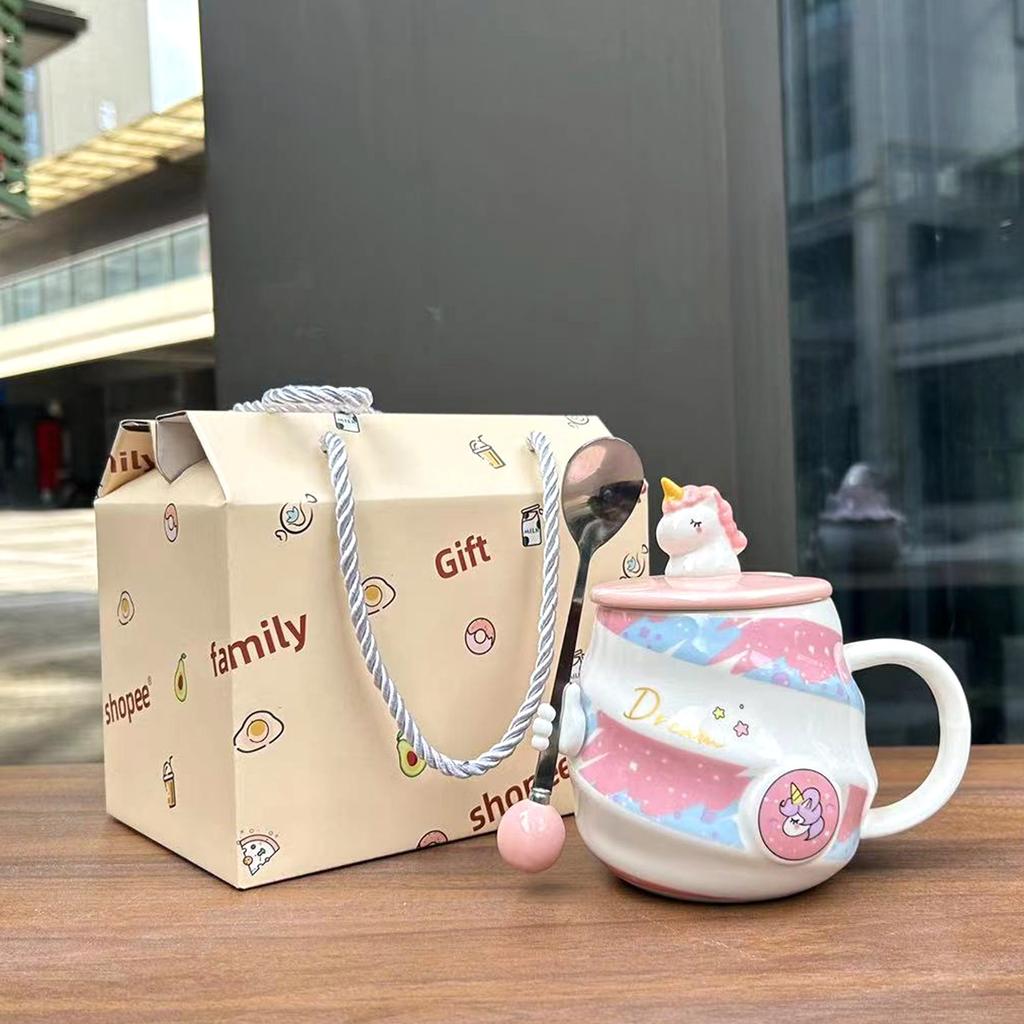 Кружка-единорог Радужная кружка Кофейная кружка с крышкой и ложкой Милая девичья кружка для питья дома Керамическая кружка