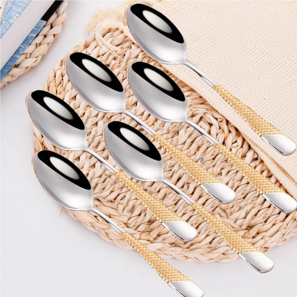 Gold Plated Dinner Spoon Set With Hammered Handle 18-10 Dishwasher Safe Dinning Table Spoon Soup Spoon Cutlery Set