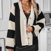 Color Blocking Striped Women's Sweater Casual Loose Cardigan V-neck Knitted Sweater