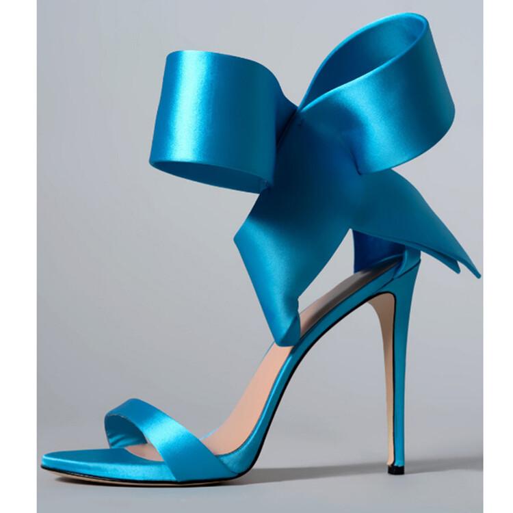 Новые атласные сандалии с бантом, большой размер 34–43, модный брендовый подиум, женская обувь на высоком каблуке 8 см/11 см, пикантные туфли на высоком каблуке со стразами