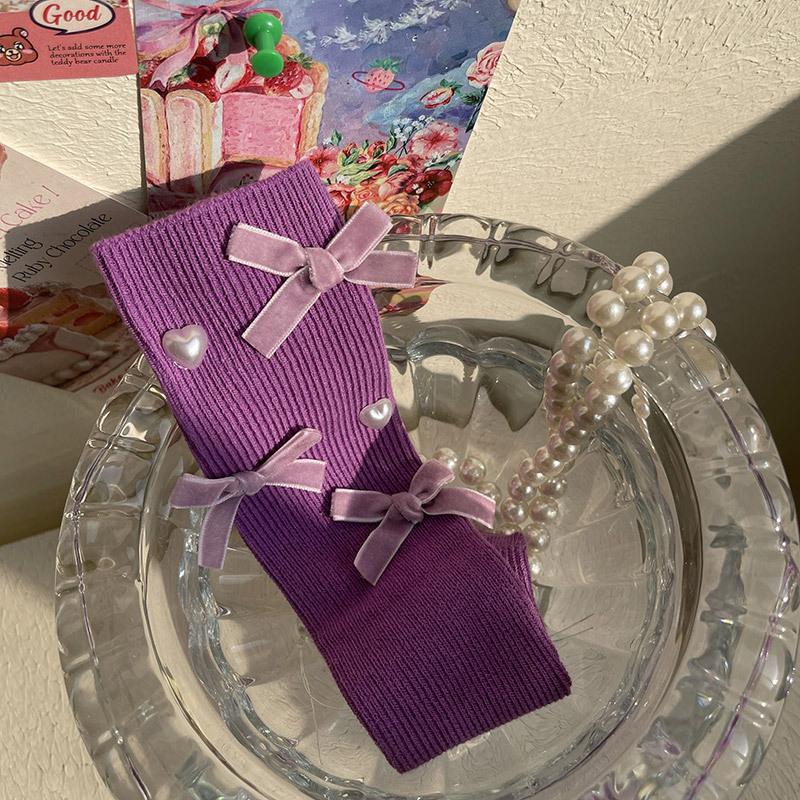 1 пара милых детских носков до середины икры для девочек, шикарные корейские бархатные носки с бантом и сердечками для детей, весенне-осенние мягкие хлопковые носки одного размера