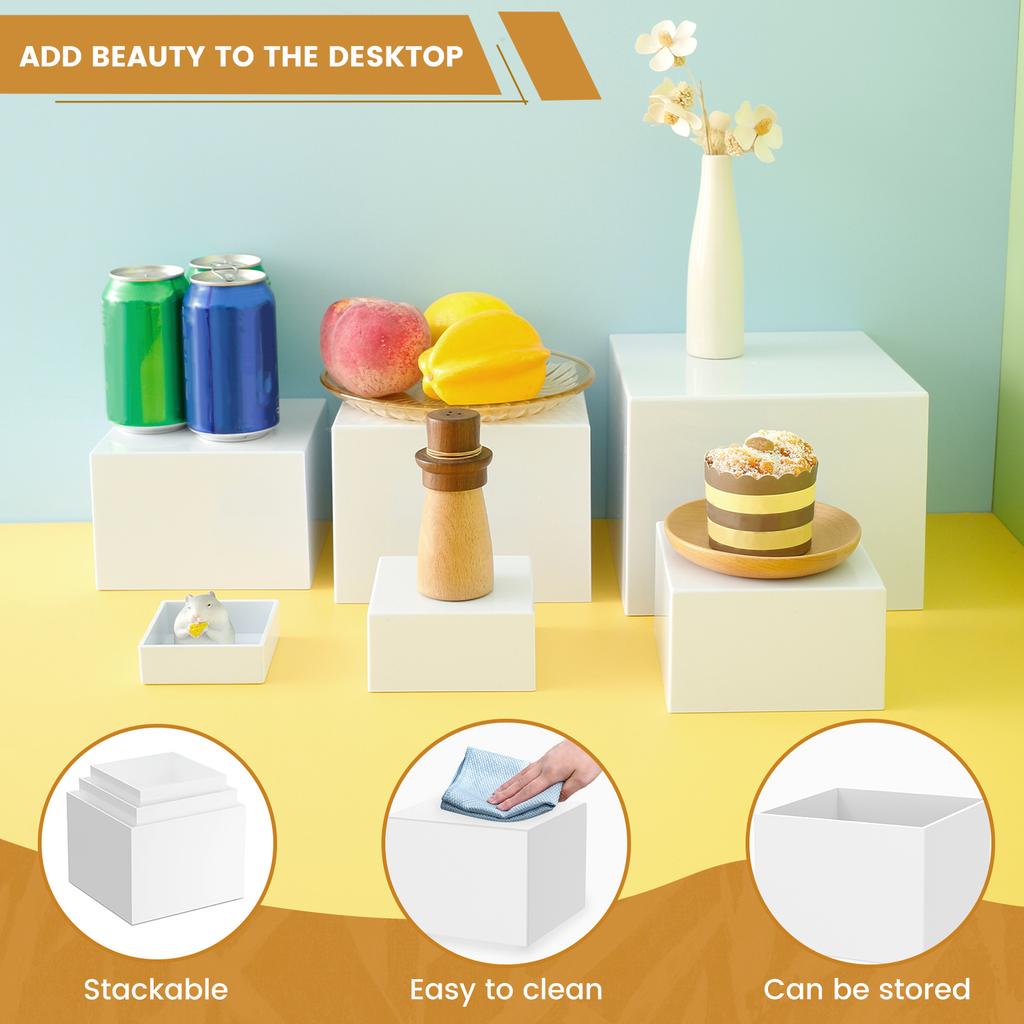 6 шт. Акриловые подставки для шведского стола, подставки для демонстрации тортов и десертов, штабелируемая настольная подставка для еды, коробка для украшения праздничного шведского стола, прозрачная белая