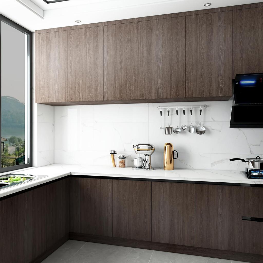 TOTIO Walnut Wood Grain Remake Ultra Wide Brown Wood Grain Wallpaper Oil Heat Dark Brown Wood Grain Cutting Kitchen Bathroom Decoration Stylish