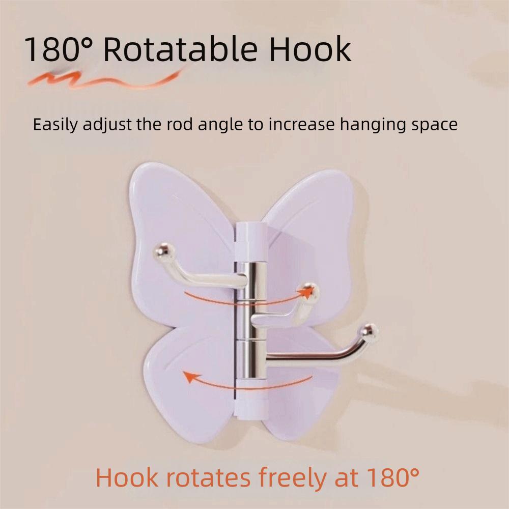 4PCS Self Adhesive Rotating Butterfly Wall Hooks Wall Mounted Corner Hooks Bedroom