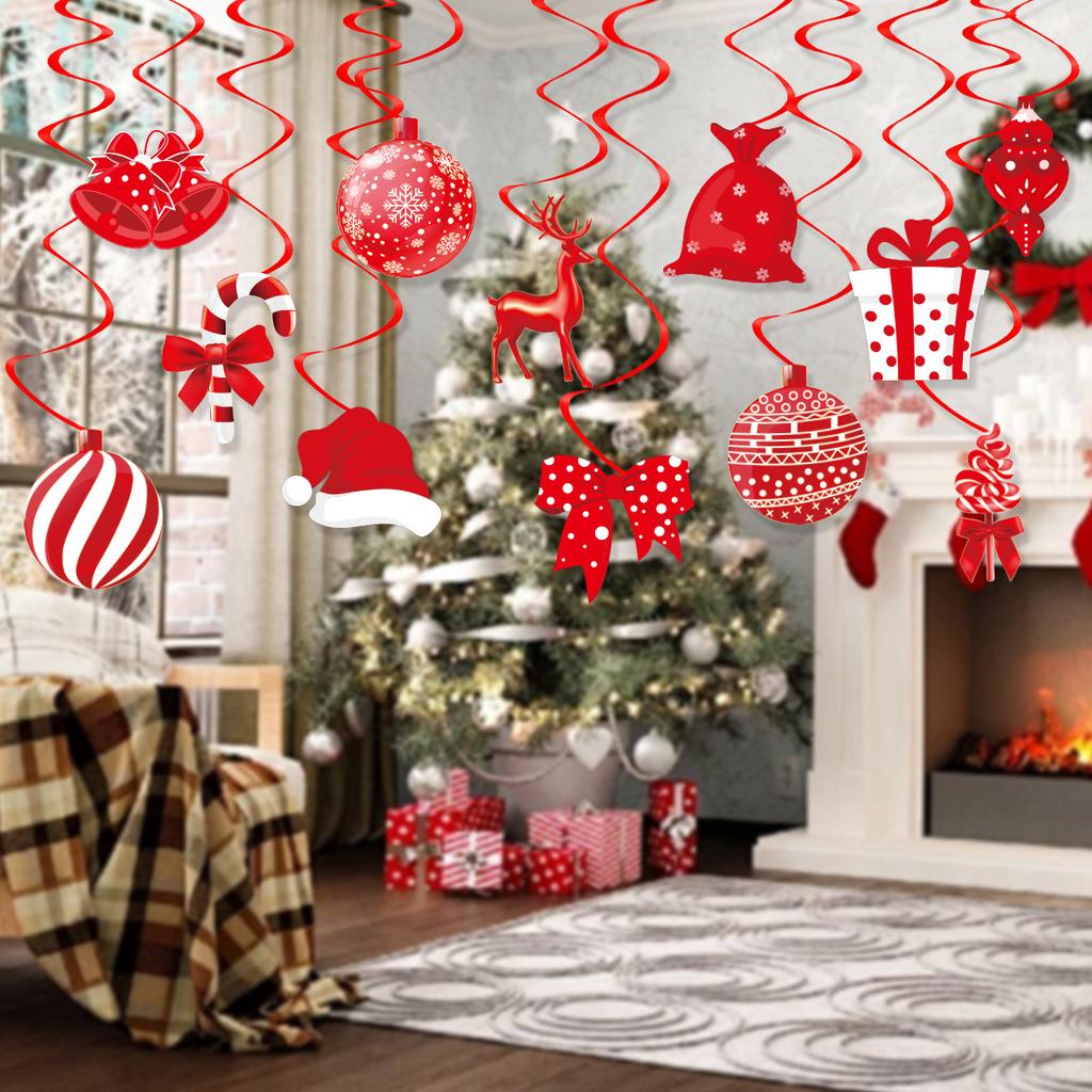 12-Piece Christmas Spiral Pendant Red Bell Bang Bang Gift Box Bow Pendant