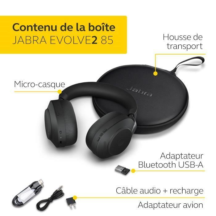 Casque sans fil - JABRA - Evolve2 85 - Stéréo - USB-A - Annulation active du bruit