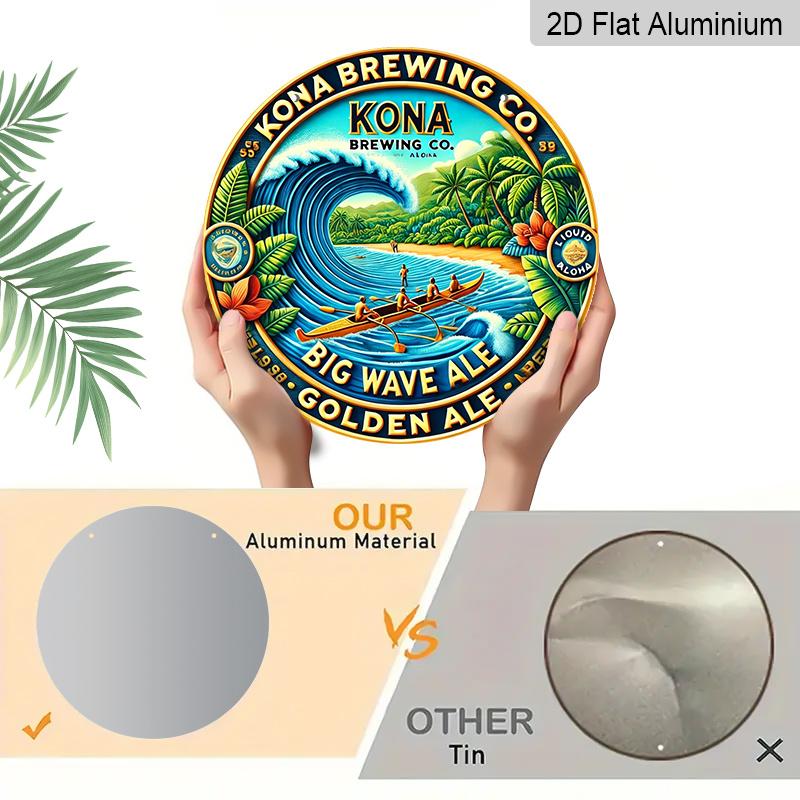 2D Flat, Kona Brewing Co. 1 шт. Большая Волна Эля Винтажный Гавайский Серфинг Металлическое Настенное Украшение - Официальный Дизайн Пивоварни, Всепогодная Алюминиевая Подвесная Табличка с