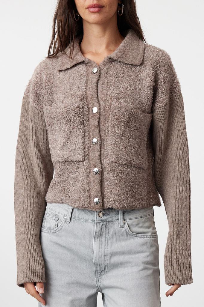 Женский модный стильный кардиган, норковый кардиган оверсайз, широкий крой, пальто с воротником-поло из букле, трикотаж, кардиган