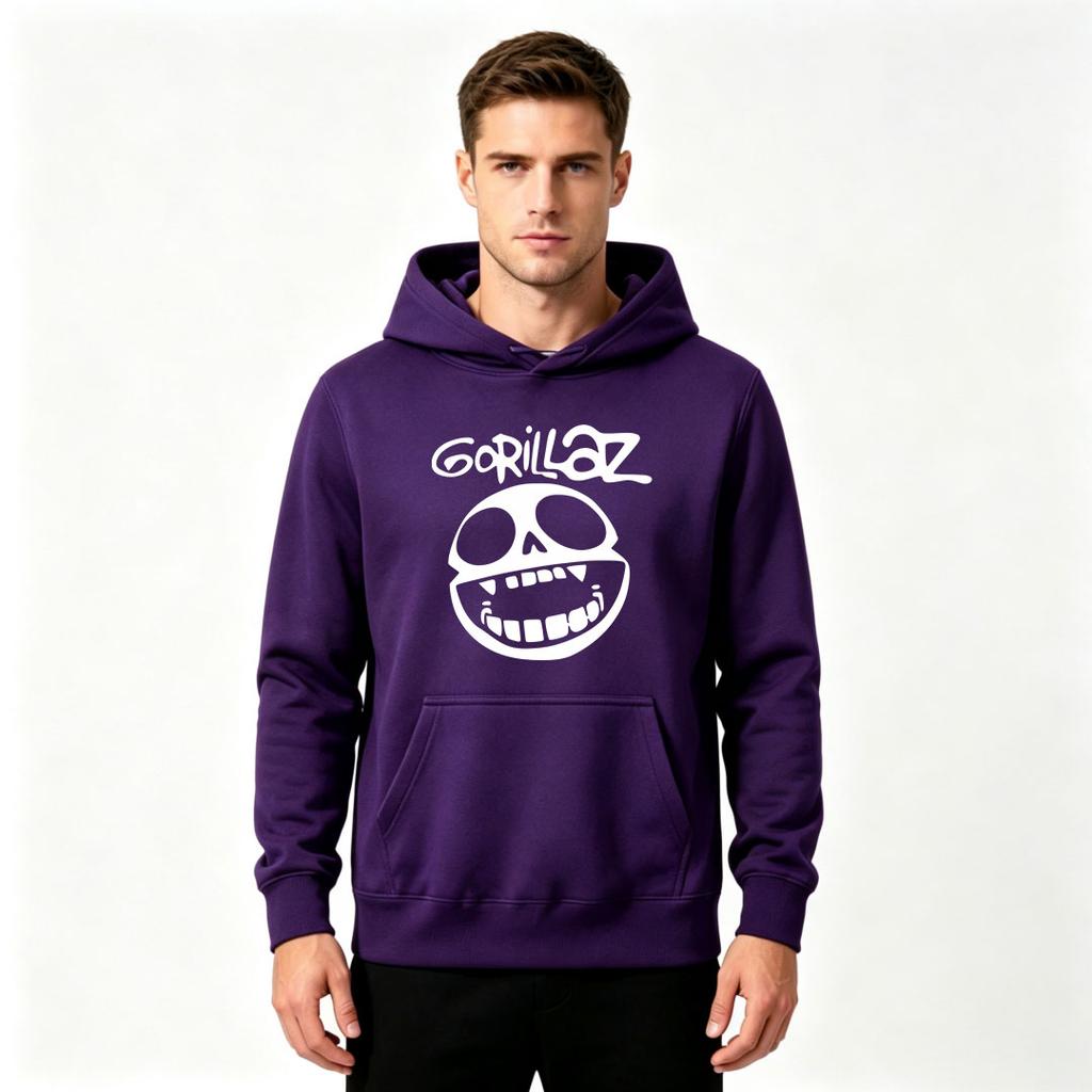 Men Casual Long Sleeve Pullover Hoodie, Cool Skull Graphic Print Loose Fit Sweatshirt for Daily Wear