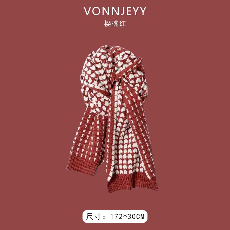 New Christmas Cherry Red Warm Scarf White Autumn and Winter with New Red Scarf Soft Waxy Quality Shawl
