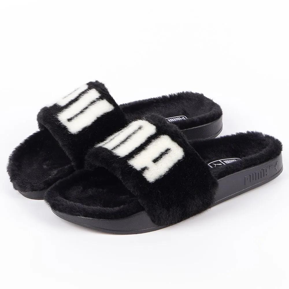 Puma Lead Cat 2.0 Fuzz WNS Slippers 38731301 Black Fur Slippers Fur Shoes Winter Warm Shoes for Indoors and Outdoors