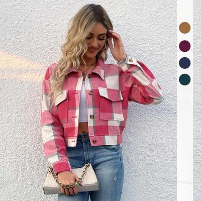 Женская куртка-рубашка-кардиган в клетку осень 2024 года — европейский и американский ретро-стиль