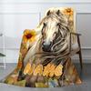 Sunflowers And Horses Customize Your Name Blanket Warm Comfortable And Soft Blankets Are Suitable For Home Lunch Break Blanket Office Sofa Sofa Gift
