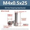 Yigu Fine Thread Knurled Socket Head Screws, 304 Stainless Steel, M3-M12