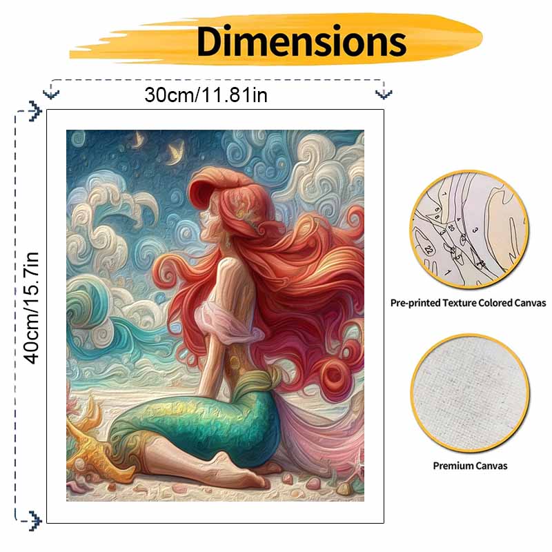 Little Mermaid Oil Painting Kit, Home Decor Handmade Gift, Fantasy Ocean Wall Art, Artistic DIY Craft, Vivid Color Wall Decoration