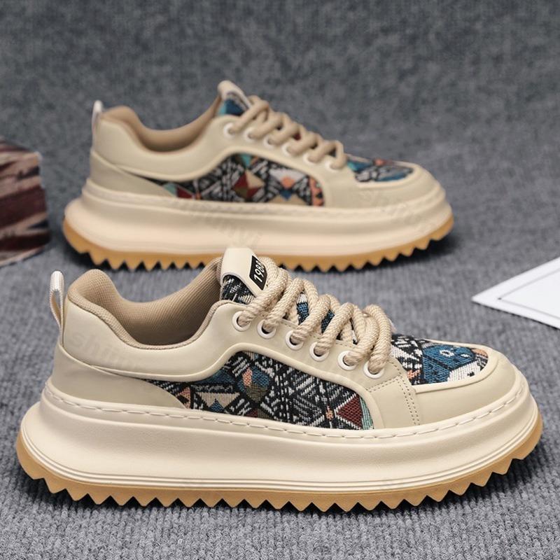 Fashion Men Sneaker Designer Fashion Casual Retro Skateboarding Shoes Leather Fabric Breathable Height Increased Flat Platform Shoes