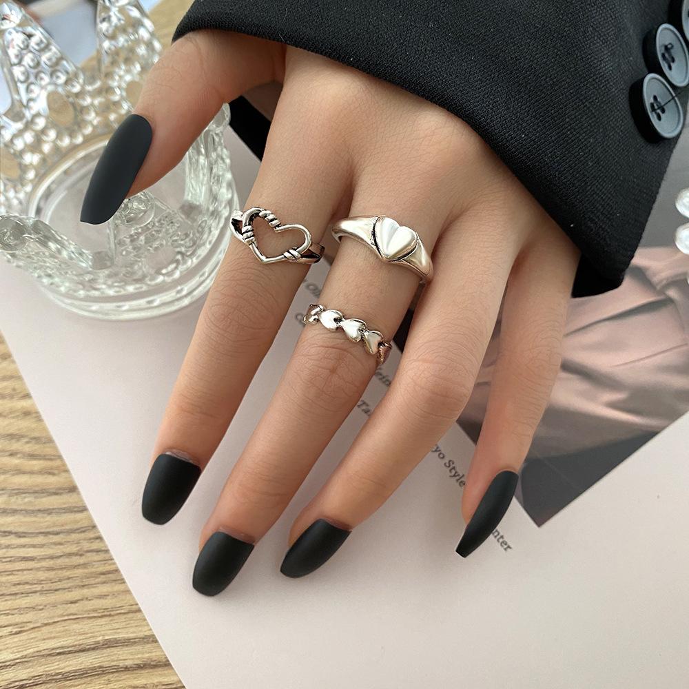 Retro Silver Color Heart Butterfly Ring For Women Punk Geometric Antique Snake Opening Adjustable Rings Y2K Trendy Jewelry Gifts