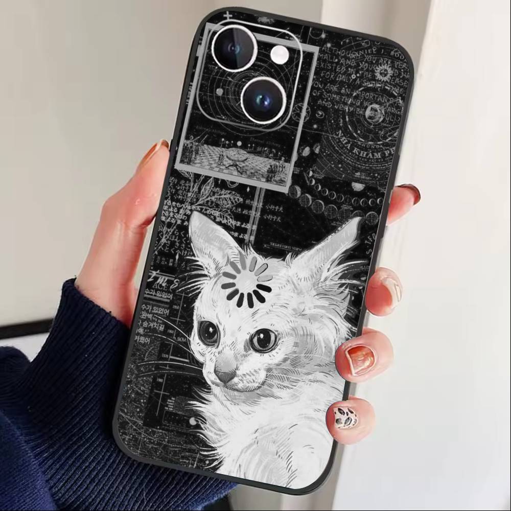 Чехол для телефона с изображением думающего кота для iPhone 17 16 15 14 13 12 Max Plus Силиконовый Черный Чехол