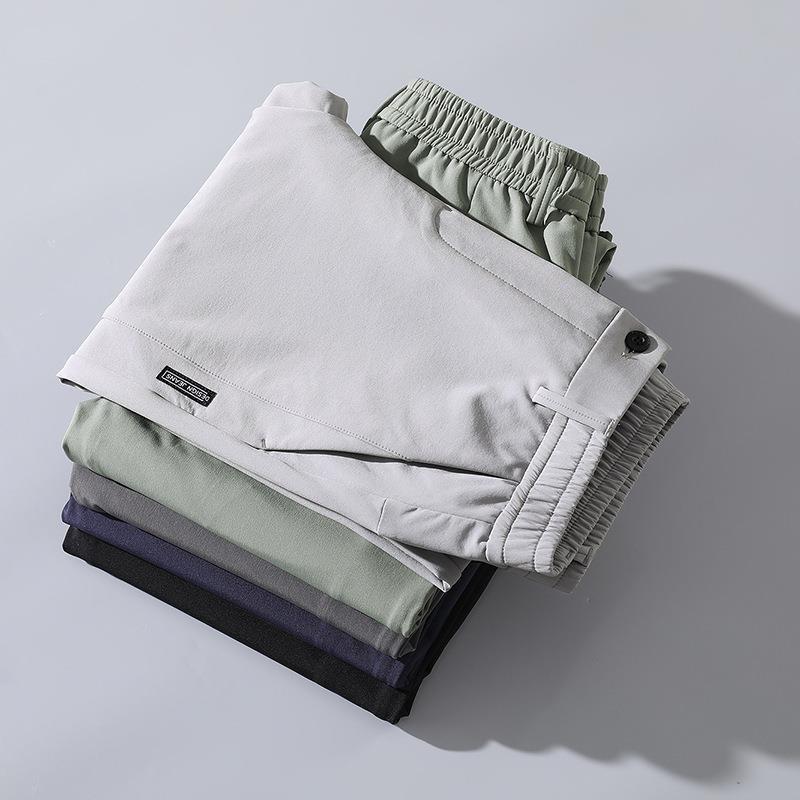 Мужские летние быстросохнущие эластичные повседневные брюки Ice Silk - дышащие, свободные, прямые спортивные брюки