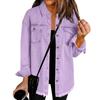 Women's Fashion Denim Shirt Jacket Milled Hem Button Casual Long Sleeve Jacket