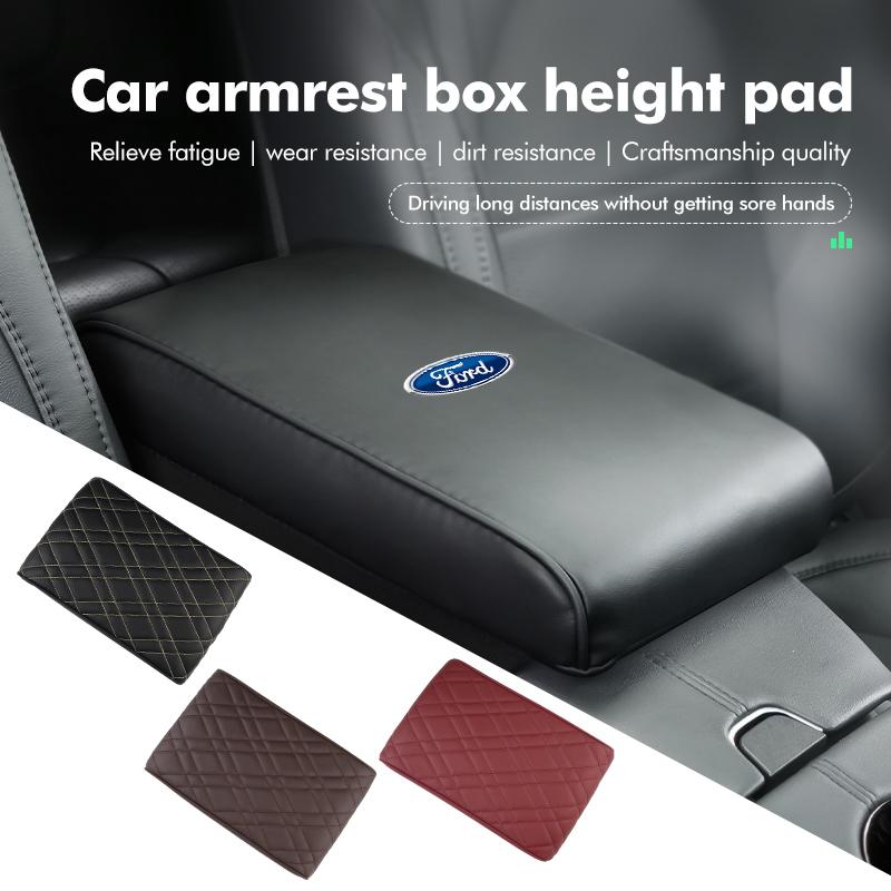JQOZ8 Car Armrest Box Height Increase Pad Leather Vehicle Console Support Mat For Ford mk2 mk3 Ranger Mondeo mk4 S-MAX Kuga Mustang