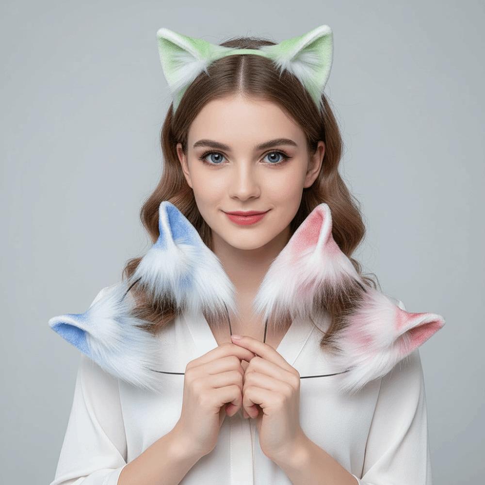 Fluffy Realistic Texture Faux Fur Cat Ears Flexible Handmade Animal Headband  Anime Cosplay