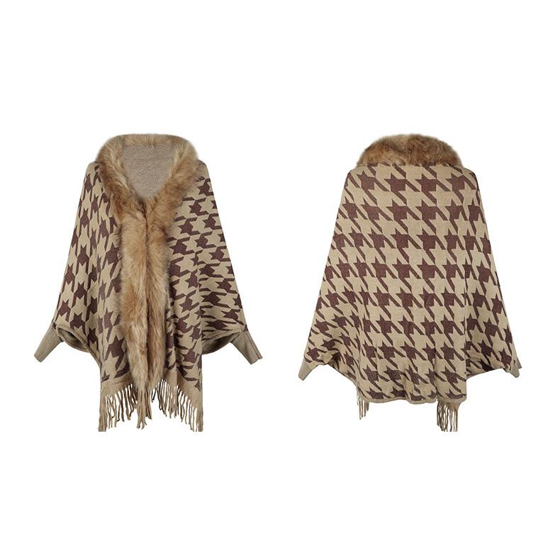 Осень и зима Женский принт Свободный рукав летучая мышь Cross Border Плащ Кардиган Трикотаж Свитер с V-образным вырезом