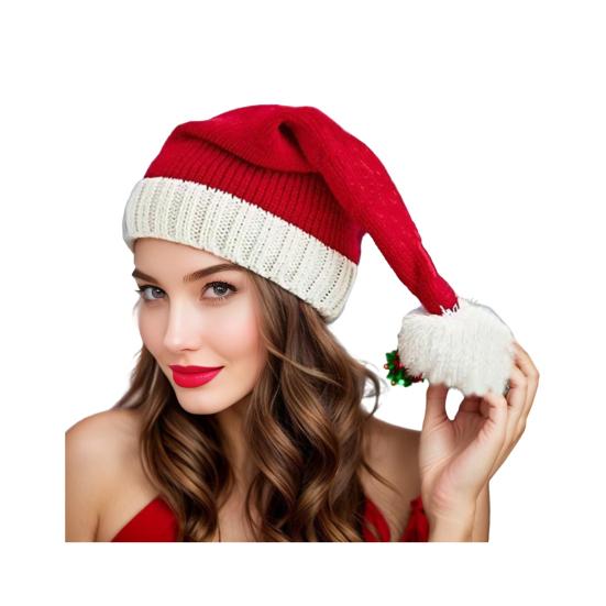 Шапка Санты Красно-бело-зеленая полосатая вязаная рождественская шапка с плюшевым помпоном Праздничный аксессуар