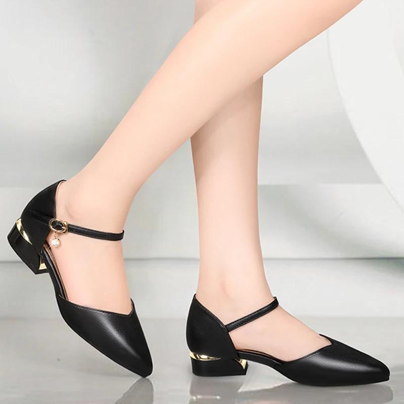 Fashion Comfortable Square Heels Office Ladies Working Shoes Soft Pu Leather Low Heel Pumps Women Ankle Strap Classic Black Shoes Woman