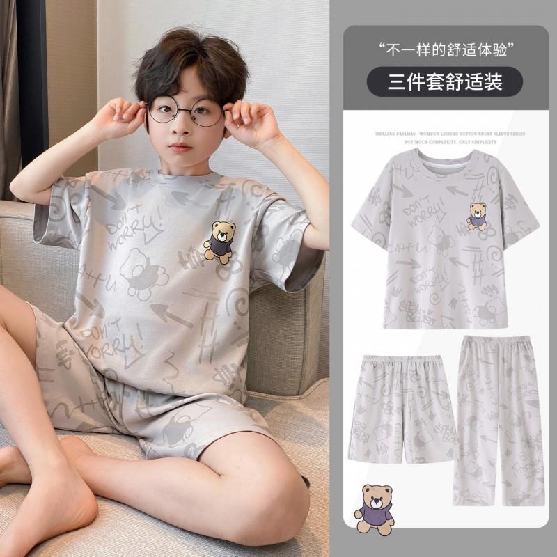 Boys Cotton Pajama Set Short Sleeve Sleepwear Cartoon Print Kids Home Wear Ages 8