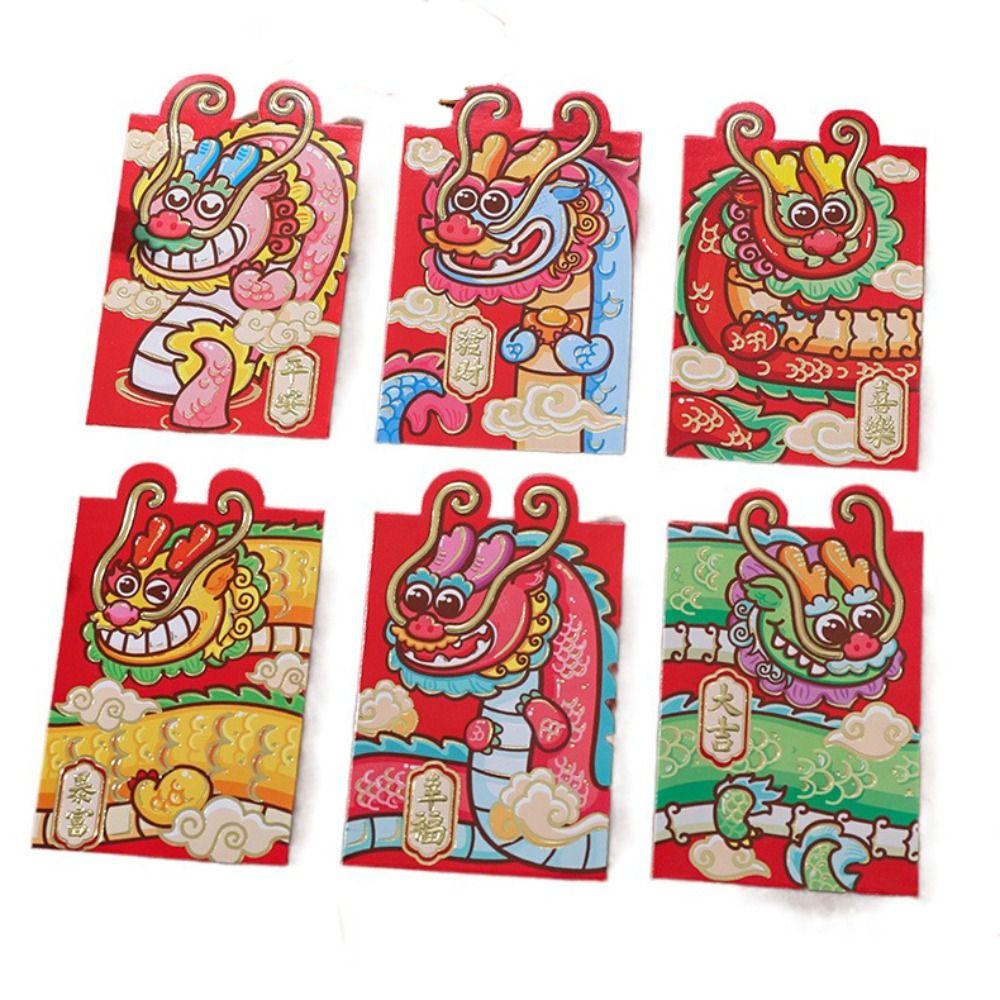 6Pcs/set Cute Dragon Red Packet Cartoon Cartoon Red Bags 3D Print Red Envelope Celebration Party