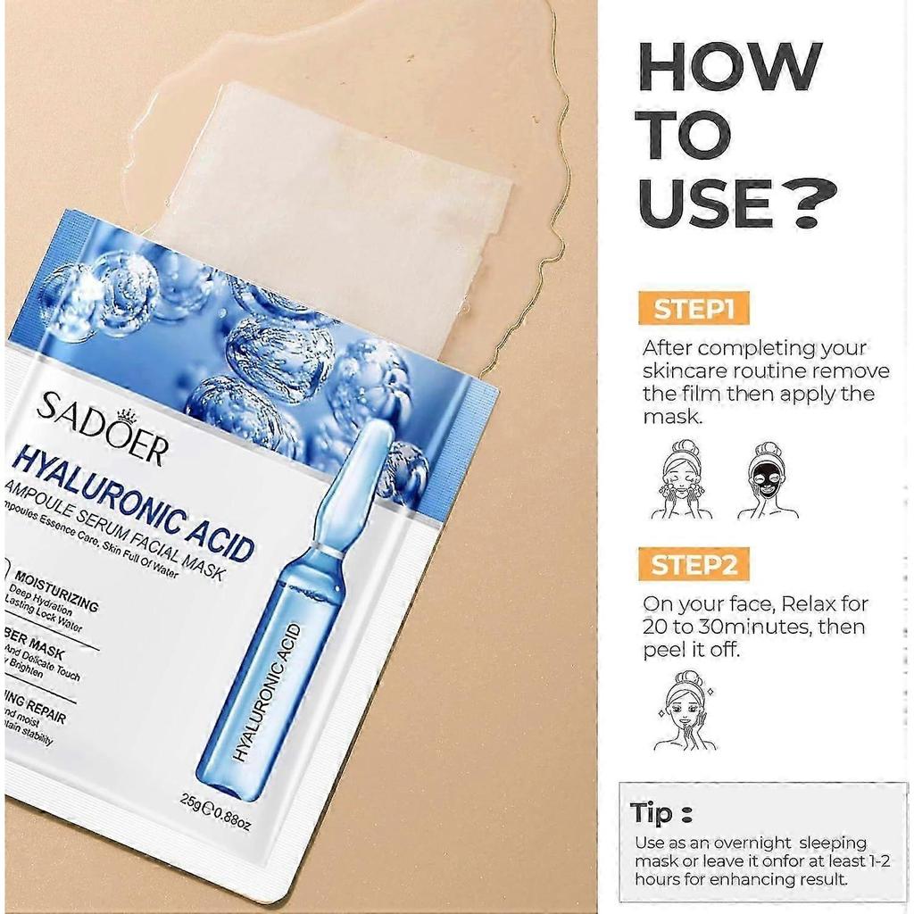Vitamin C Hyaluronic Acid Face Mask, Anti-Wrinkle Real Deep Hydration, 24K Golden Moisturiser Overnight Sheet Masks, Natural Soothing Face Mask Treatm