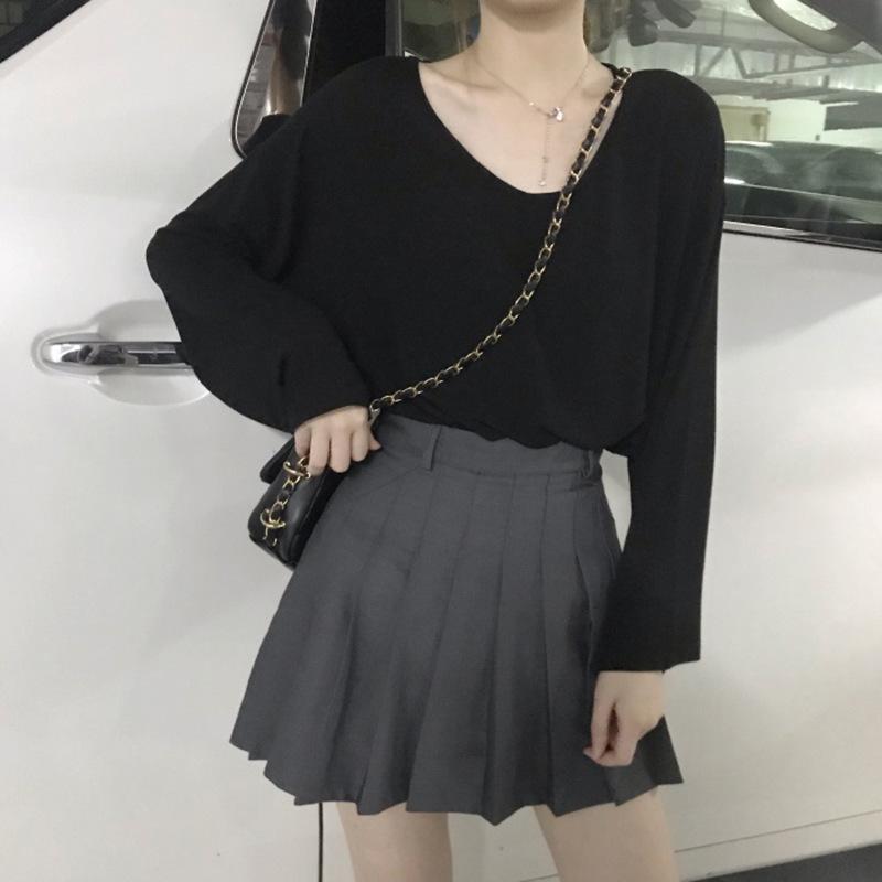 Solid Color V-neck Long-sleeved T-shirt for Women In Autumn New Women's Autumn Clothes Wear Loose Early Autumn Tops for Students