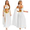 Women's Belly Dance Costume Set: Self-Tie Halter Crop Top with Built-In Briefs & Side Slit Chiffon Skirt + Removable Split Sleeves