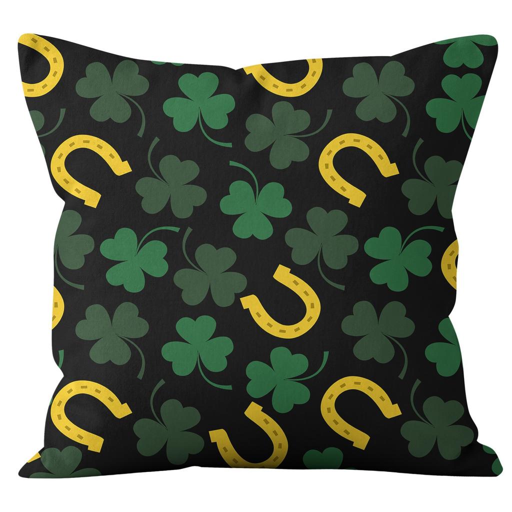 Home Cushion Cover St. Patrick's Day Pillowcase Four-leaf Clover Plaid Sofa Cushion Cover