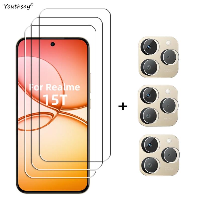 6-в-1 Полное клеевое стекло для Realme 15T Закаленное стекло Защитная пленка для экрана Realme 15T Пленка для защиты объектива камеры телефона HD Realme 15T