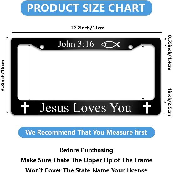 John 3:16 Jesus Loves You License Plate Frame Stainless Steels Funny Black Car Tag Holder Frames With 2 Holes And Screws 12 X 6 Inch Decoration For