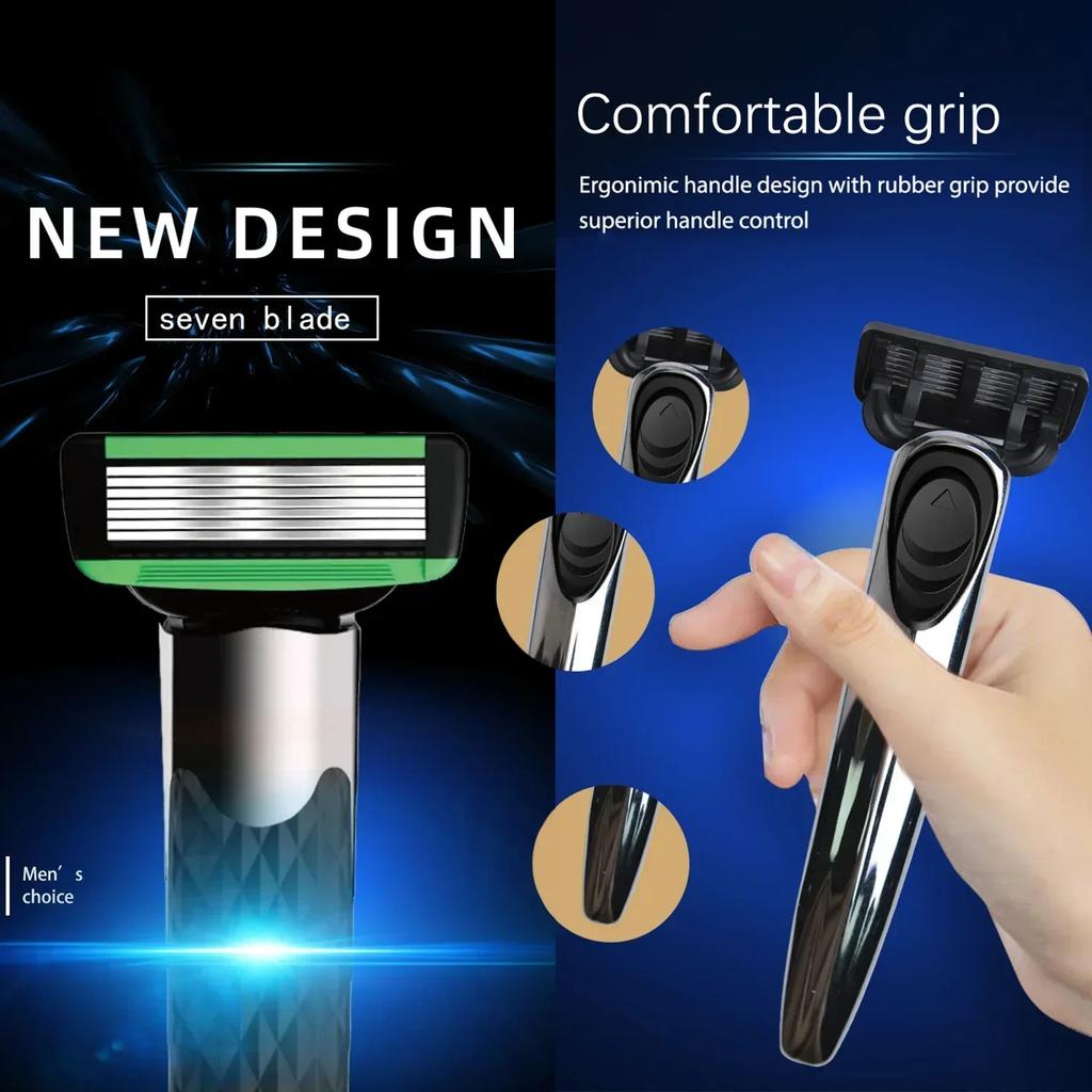 Новая мужская бритва с ручкой, 7-слойное лезвие, бритвенный нож, лезвия из нержавеющей стали, не повреждает кожу, бритва со сменными лезвиями старого образца