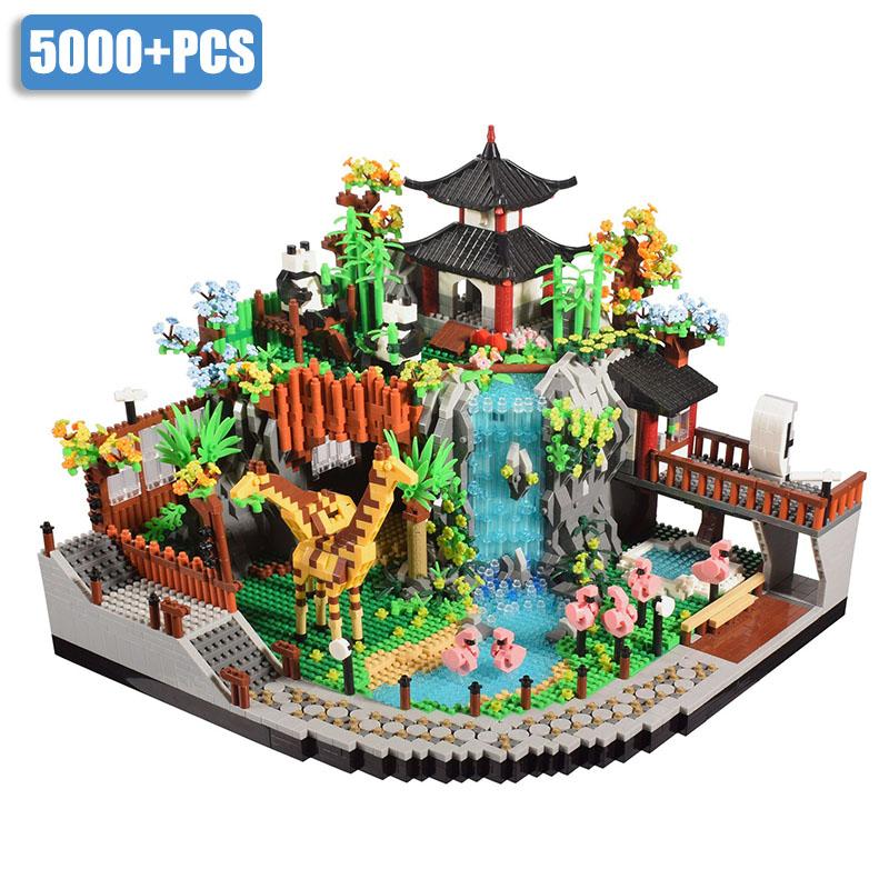 MOC City Animal Zoo Micro Building Blocks Bricks Set Panda Lion Elephant Giraffe Flamingo Animal Park Model Kit Toys Gifts