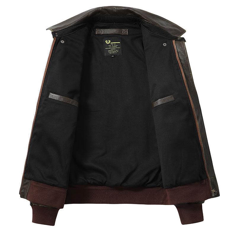 American Classic A2 Flight Jacket Rare Olive Top Layer Calfskin Men 'S Genuine Leather Jacket Loose Lapel Air Force Flight Suit