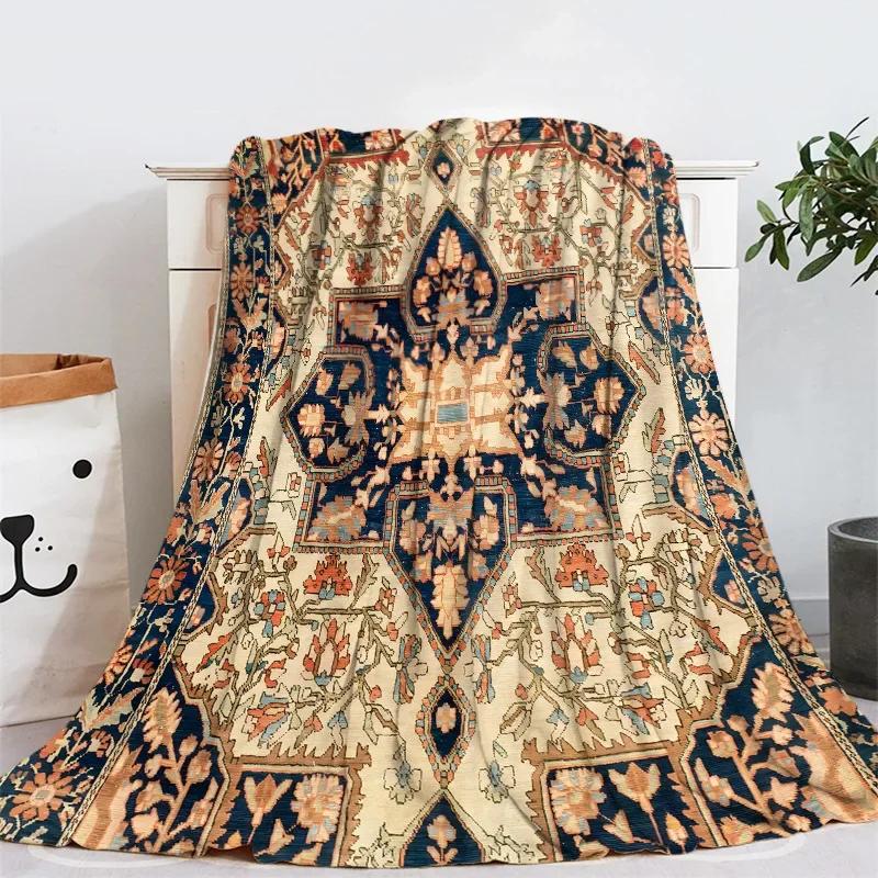 Geometric Ethnic Boho Pattern Flannel Throw Blanket Soft Warm for Home Sofa Decor Kids Adults Camping Blanket King Queen Size