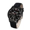 Men'S Casual Fashion Business Black Shell Three Eyes Belt Quartz Watch Set