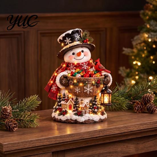 Hand Painted Resin Crafts Christmas Candy Bowl Figurine, Santa Snowman Angel Reindeer Statue, Holiday Home Decor Gifts Treat Holder, Tabletop