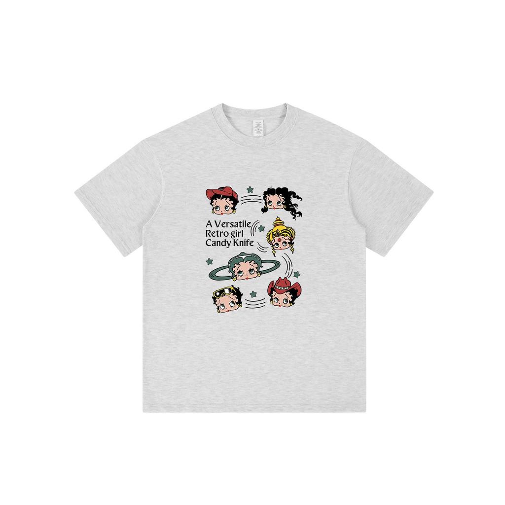 Женская летняя хлопковая футболка свободного кроя с круглым вырезом и мультяшным принтом, 2024