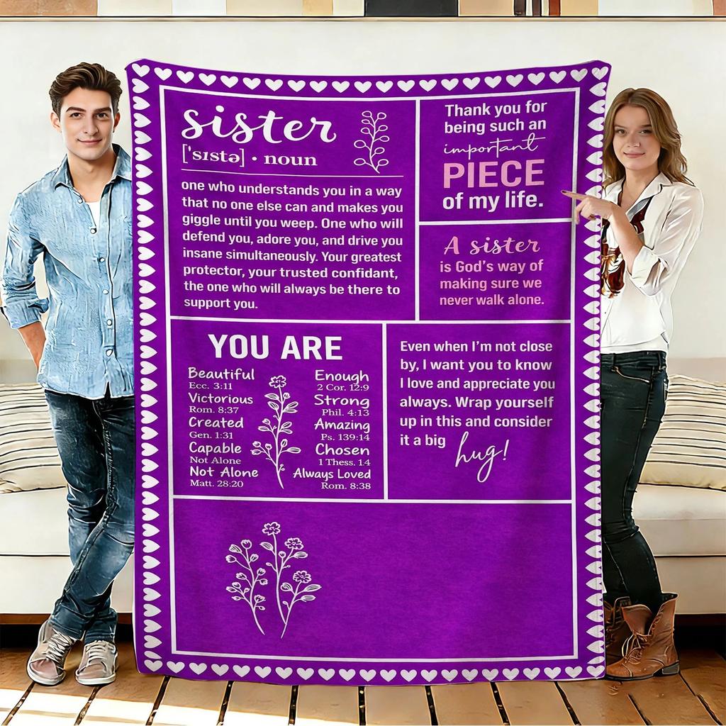Sister Quote Purple Flannel Blanket Soft Cozy Throws Napping Travel Use